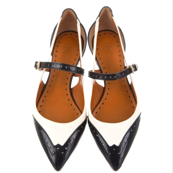 Tory Burch Bernadette Pointed-Toe Flats Black & Ivory Size 5.5 - Picture 1 of 11